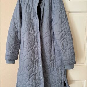 Mondetta Long Quilted Puffer Coat in Dusty Blue